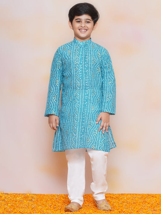 Boys Pure Cotton Kurta Pyjama and Girls Lehenga Sibling Sets-Blue