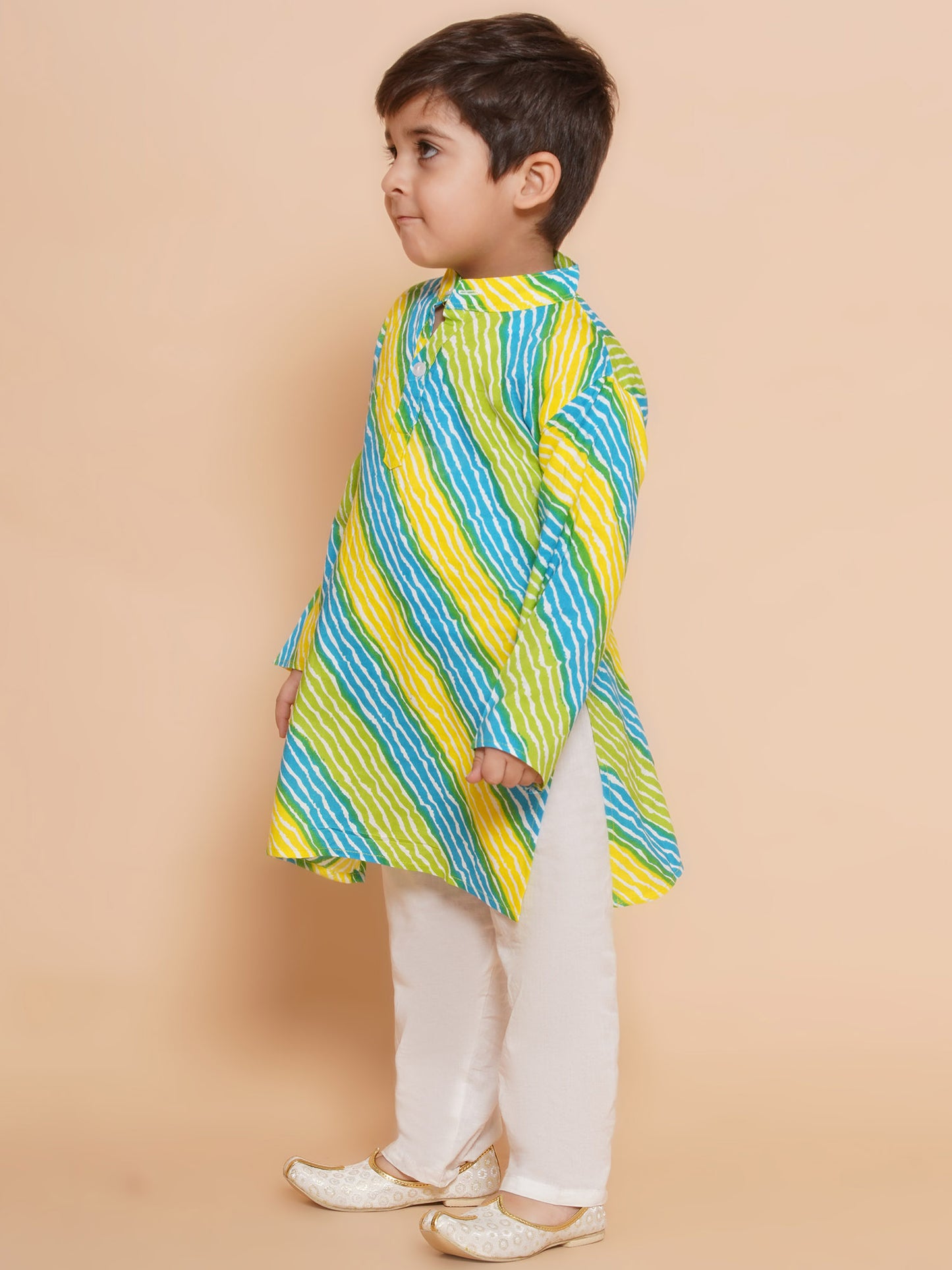 Kids Boys Blue Lehariya Cotton Kurta Pyjama Set