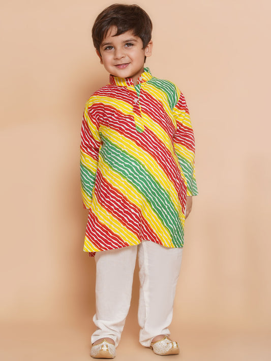 Kids Boys Red Lehariya Cotton Kurta Pyjama Set