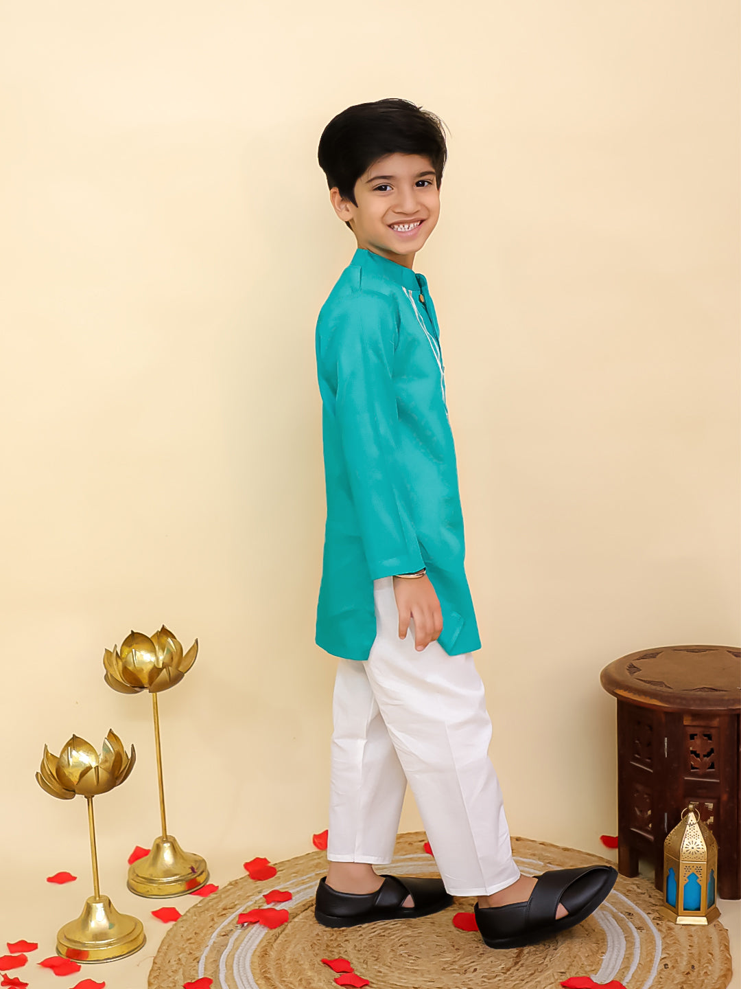 AJ Dezines Blue Cotton Full sleeves Solid Kurta Pyjama Set