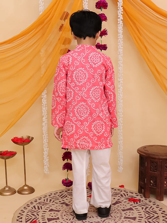 Red Cotton Full sleeves Floral Print Kurta Pyjama Set