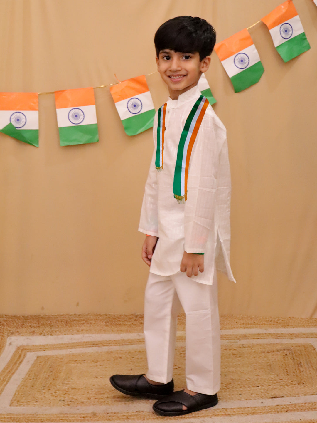 White Cotton Full sleeves Silver Striped Kurta Pyjama Set For Independence/ Republic Day