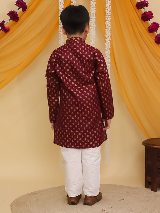 AJ Dezines Maroon Cotton Full sleeves Foil Printed Kurta Pyjama Set