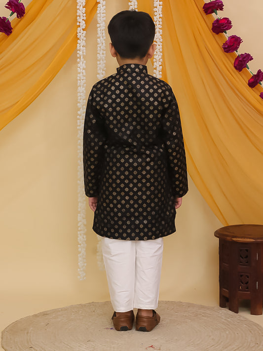 AJ Dezines Black Cotton Full sleeves Foil Printed Kurta Pyjama Set