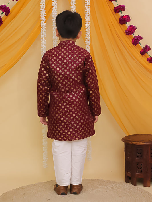 AJ Dezines Maroon Cotton Full sleeves Foil Printed Kurta Pyjama Set