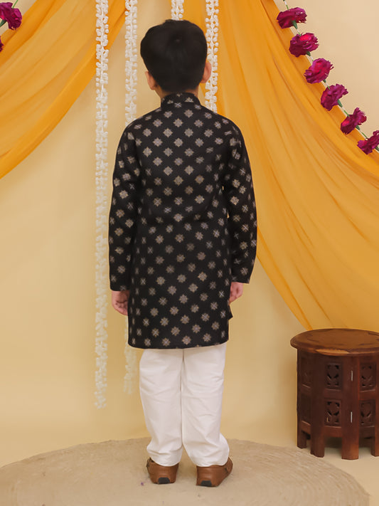 AJ Dezines Black Cotton Full sleeves Foil Printed Kurta Pyjama Set