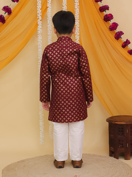 AJ Dezines Maroon Cotton Full sleeves Foil Printed Kurta Pyjama Set