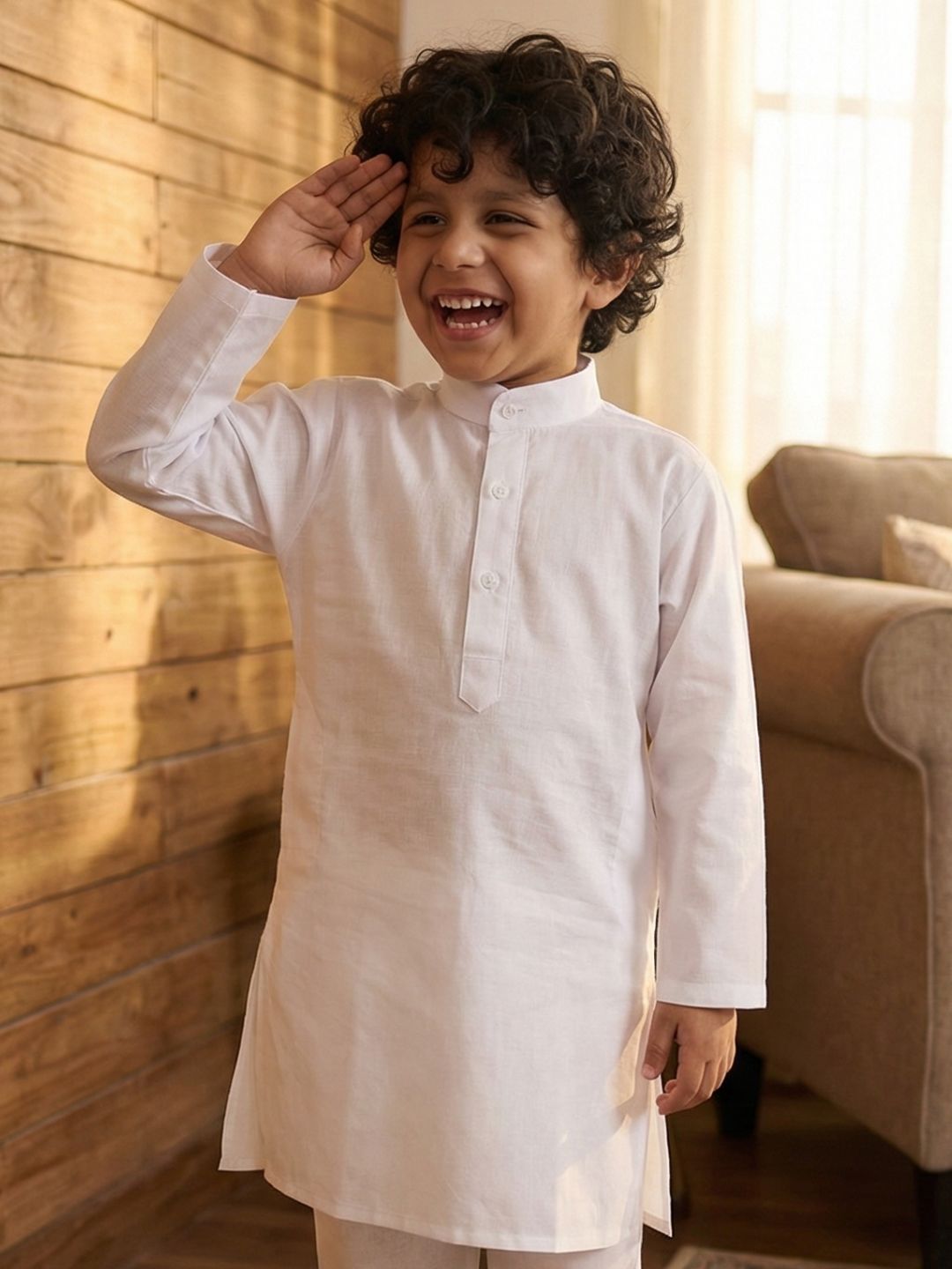 Kids Holi Boys White Solid Cotton Kurta