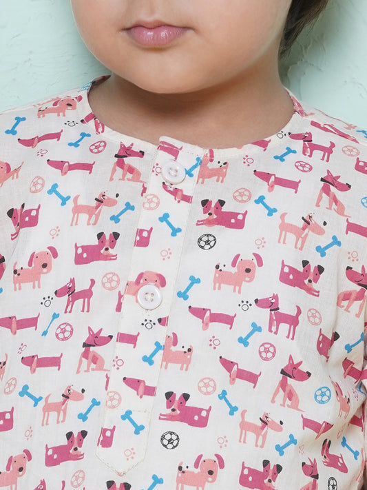 Kids Boys Pink Animal Print Cotton Dhoti Set