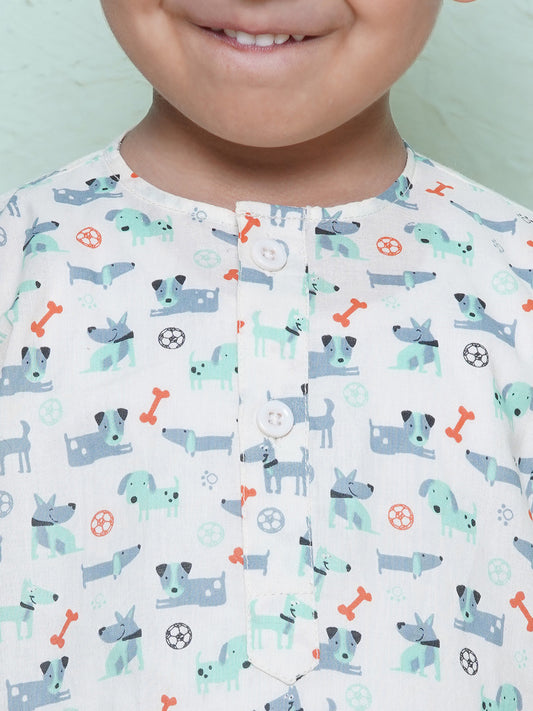 Kids Boys Rust Animal Print Cotton Dhoti Set