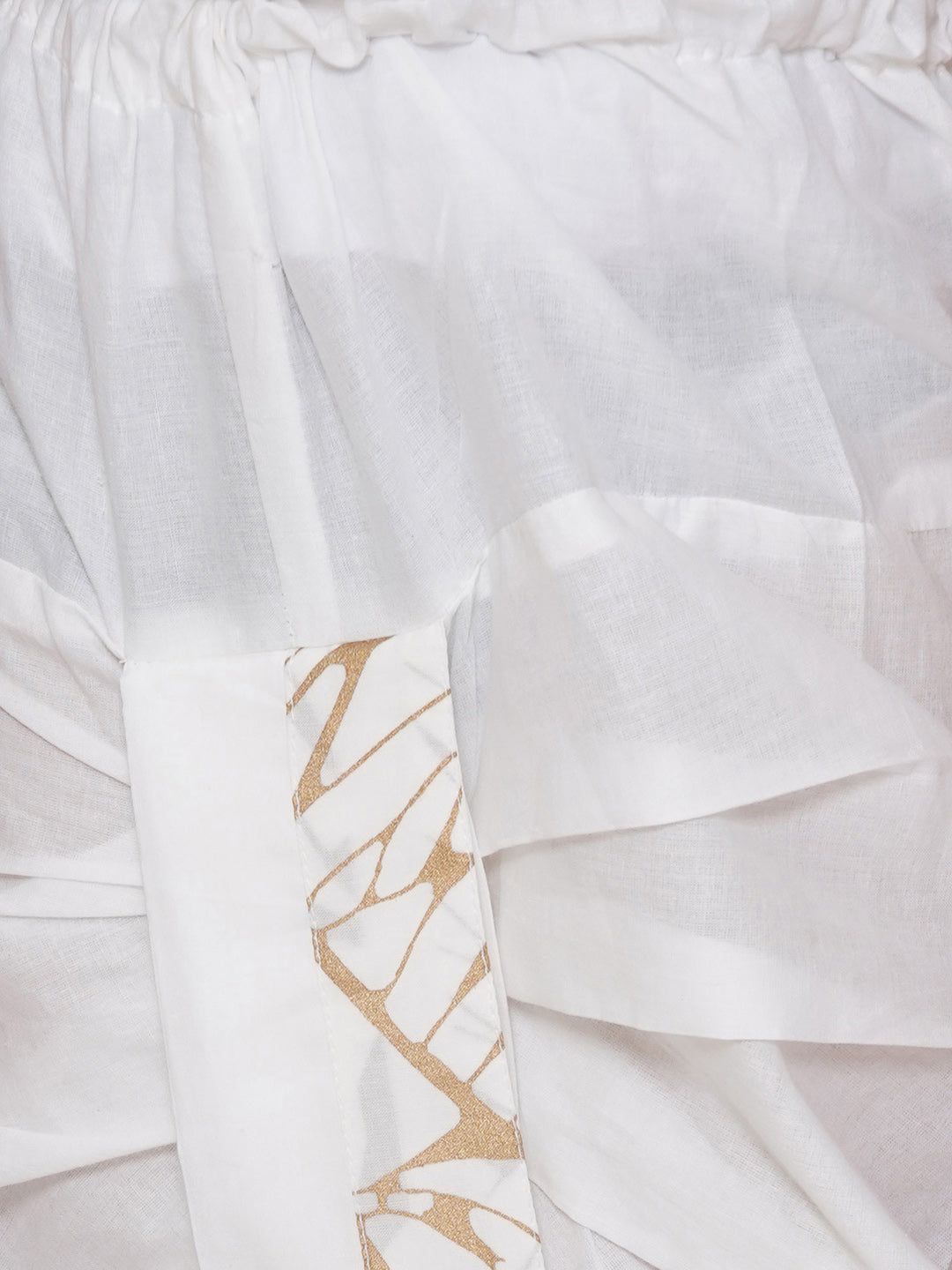 WHITE Cotton Full sleeves Golden Leaves Print Dhoti Set for Boys