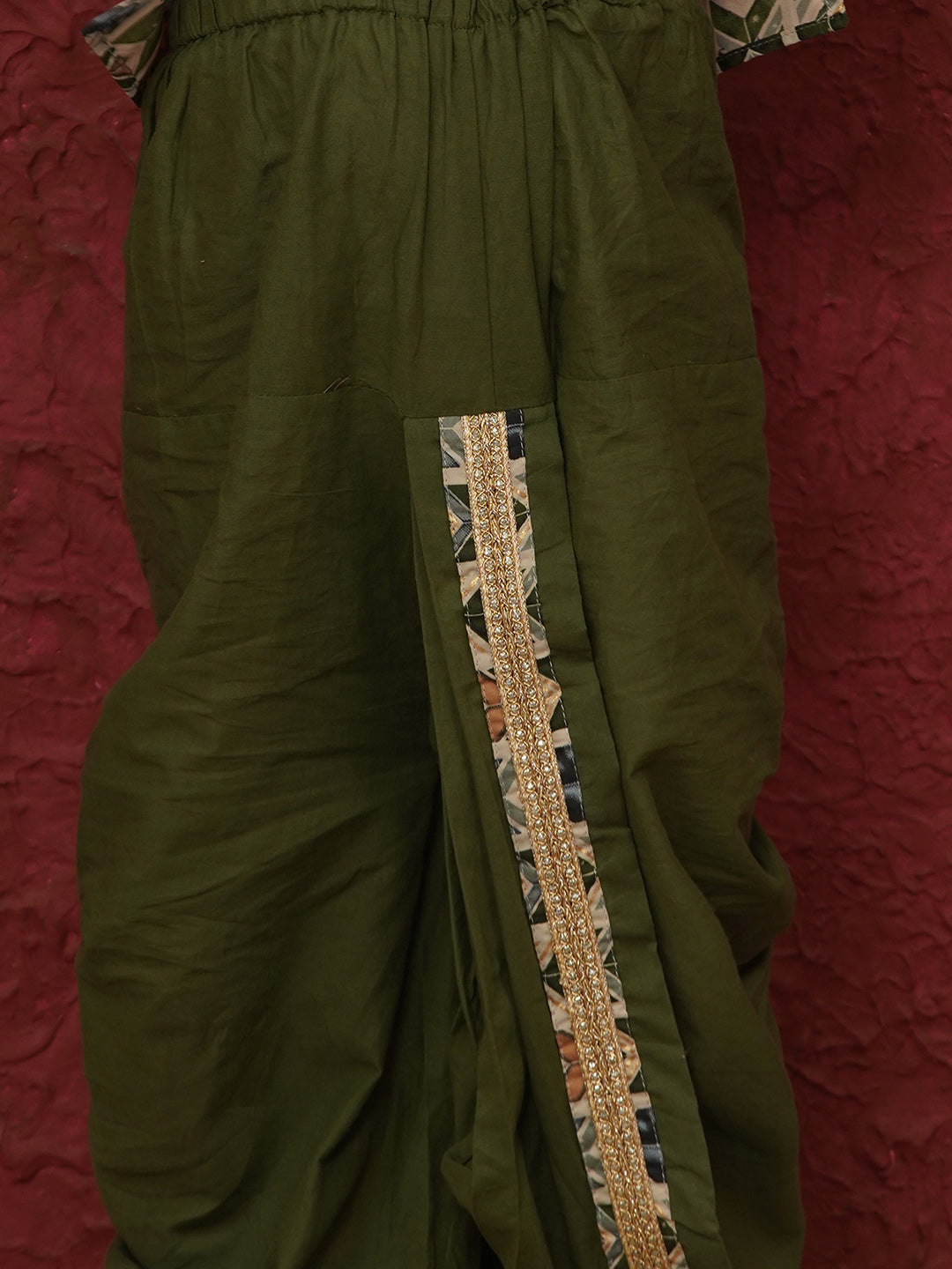 Aj Dezines Green Cotton Full sleeves Abstract Print Dhoti Kurta for Boys