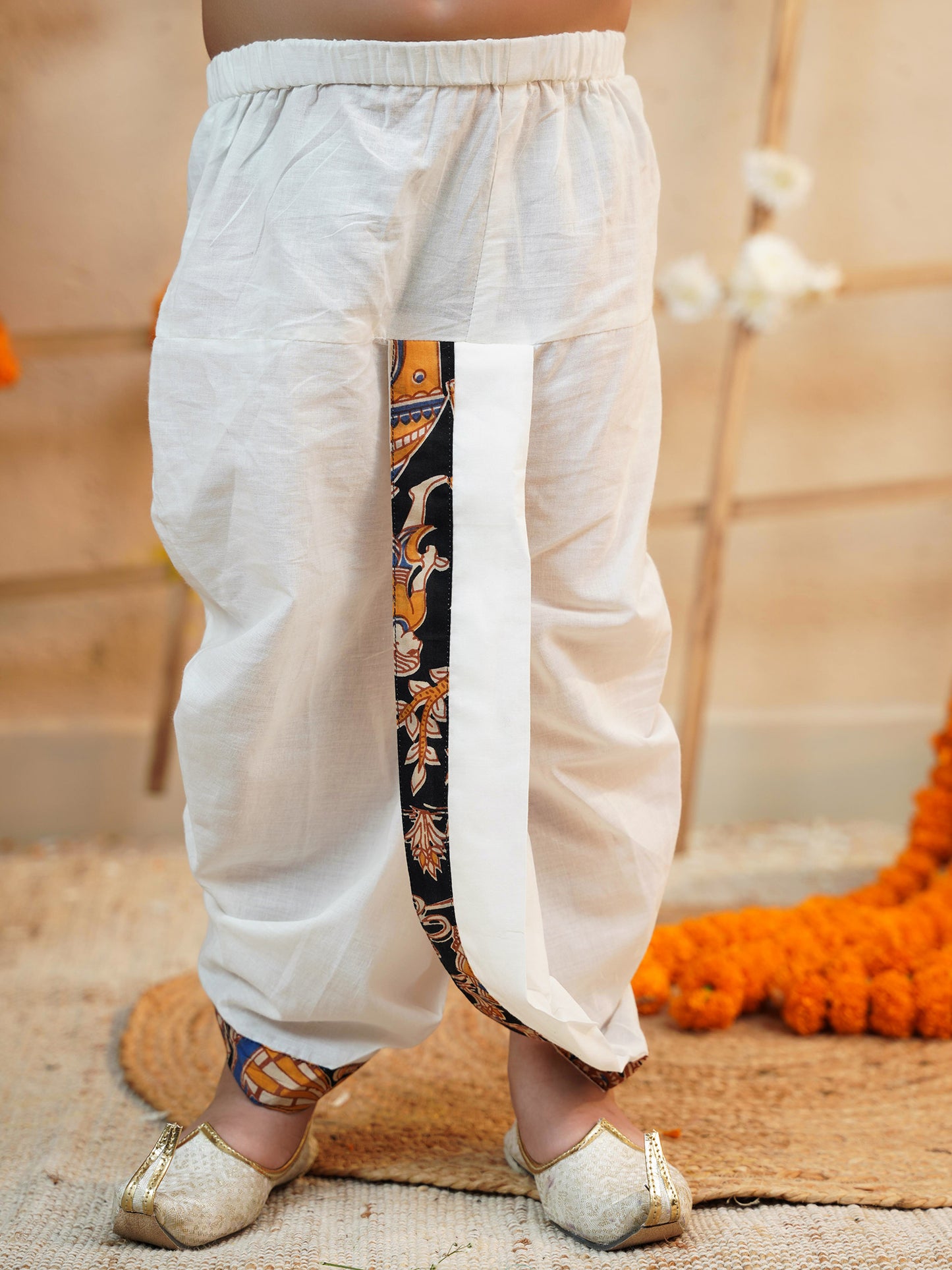 Boys Black Cotton Full Sleeves Abstract Printed Dhoti Set