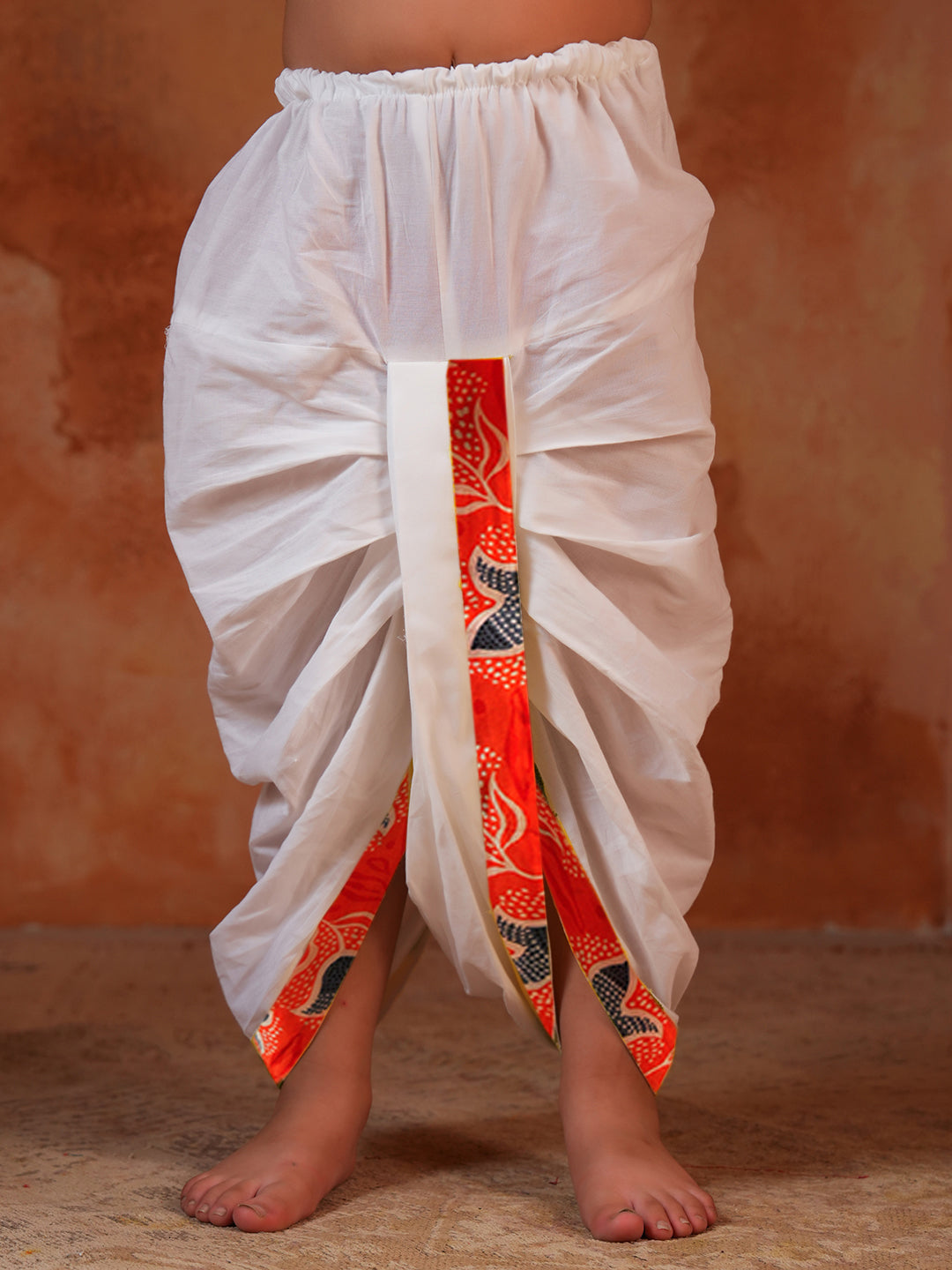 Boys Orange Cotton Full Sleeves Floral Printed Dhoti Set