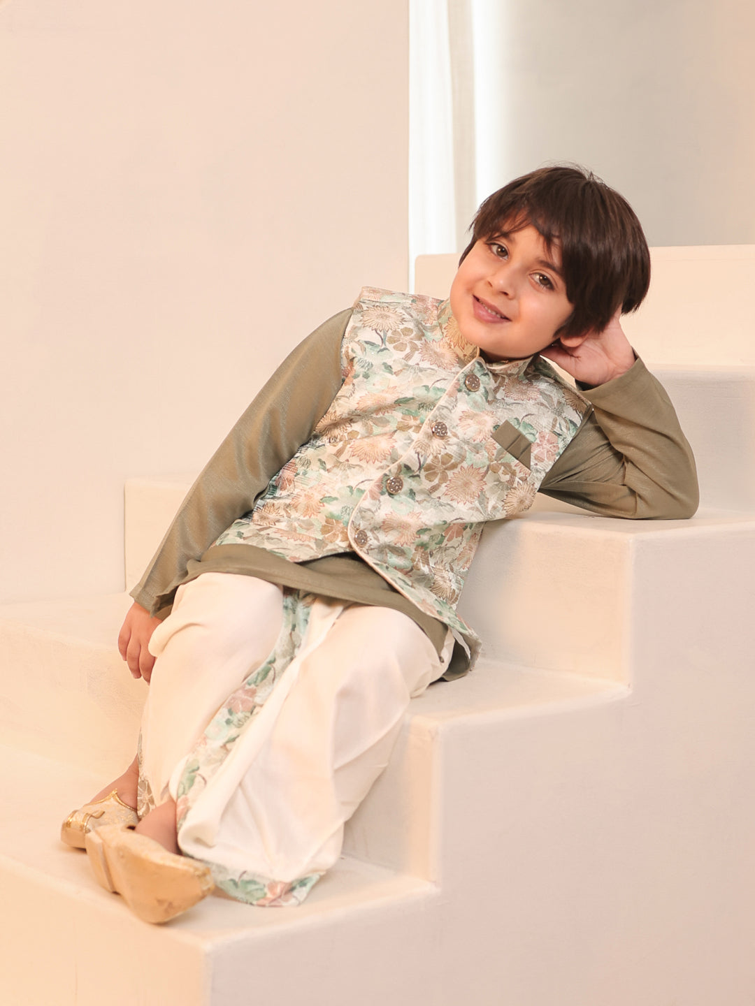 AJ Dezines Green Cotton Full Sleeves Floral Printed Dhoti Set