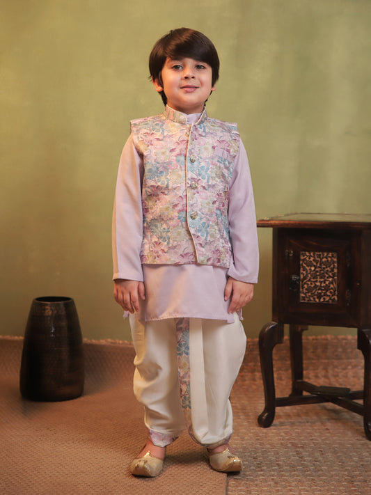 AJ Dezines Pink Cotton Full Sleeves Floral Printed Dhoti Set