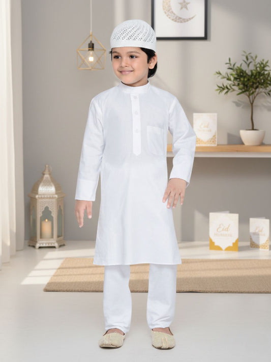 Kids Ethnic Wear Cotton Solid Kurta Pajama Set For Boys