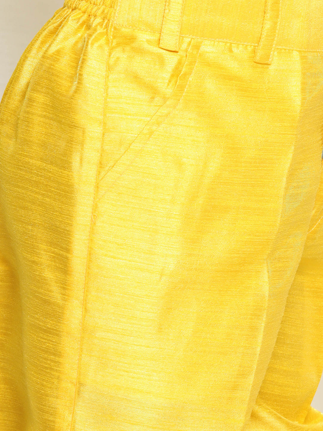 Kids Boys Mustard Solid Raw Silk Suit Set