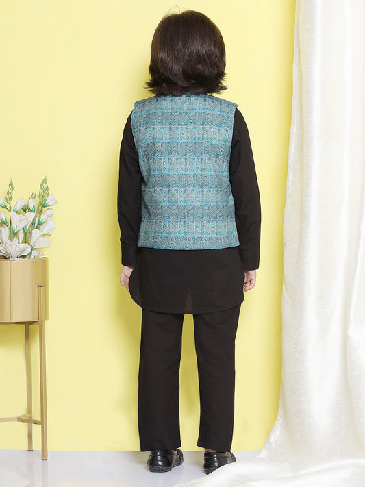 Kids Boys Black Solid Cotton Suit Set