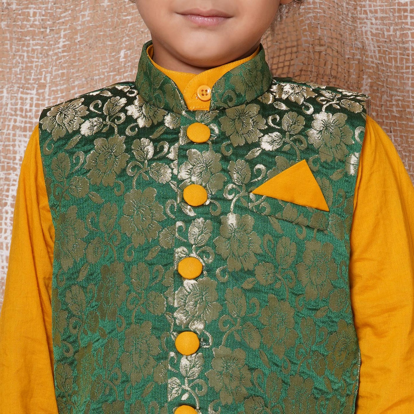 Kids Boys Yellow Weave Pattern Silk Blend Suit Set