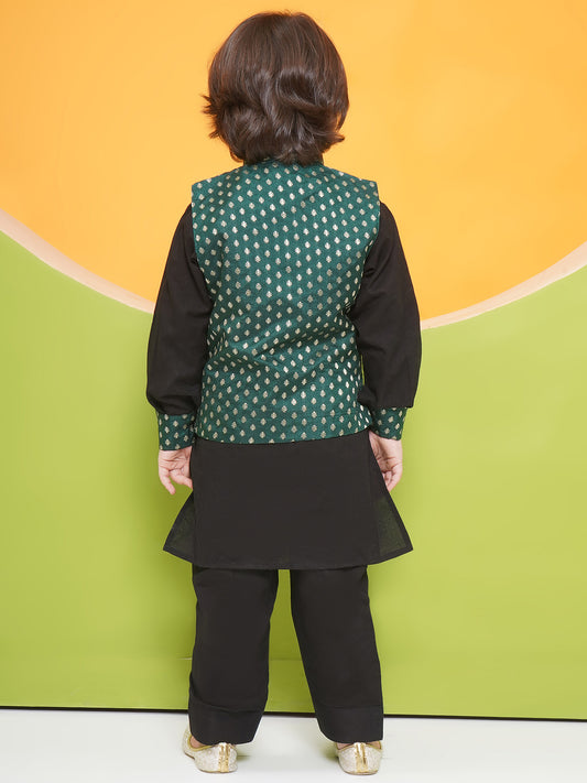 Aj Dezines Black Poly Chanderi Full Sleeves Motif Print Kpw Set For Boys