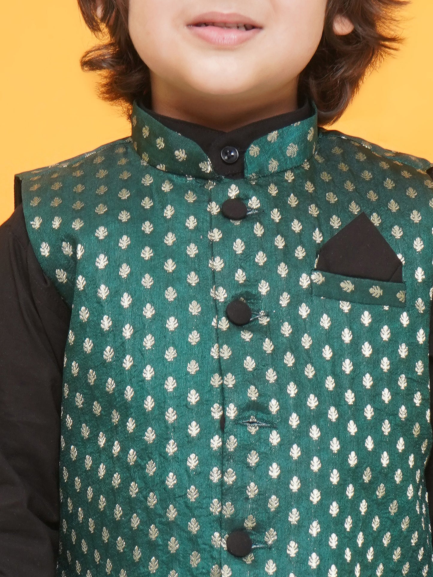 Aj Dezines Black Poly Chanderi Full Sleeves Motif Print Kpw Set For Boys