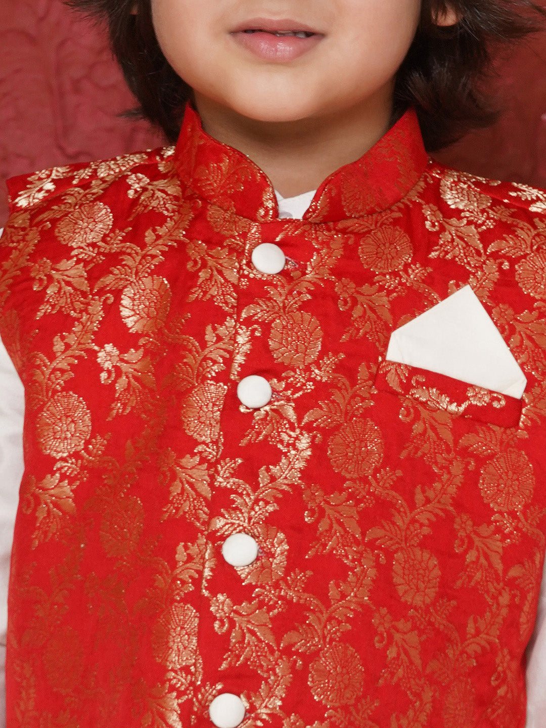 Aj Dezines Red Brocade Full Sleeves Jal Embroidery Kpw Set For Boys