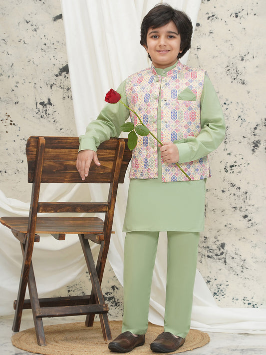 Aj Dezines Pista Cotton Full sleeves Abstract Kurta Pyjama Waistcoat for Boys