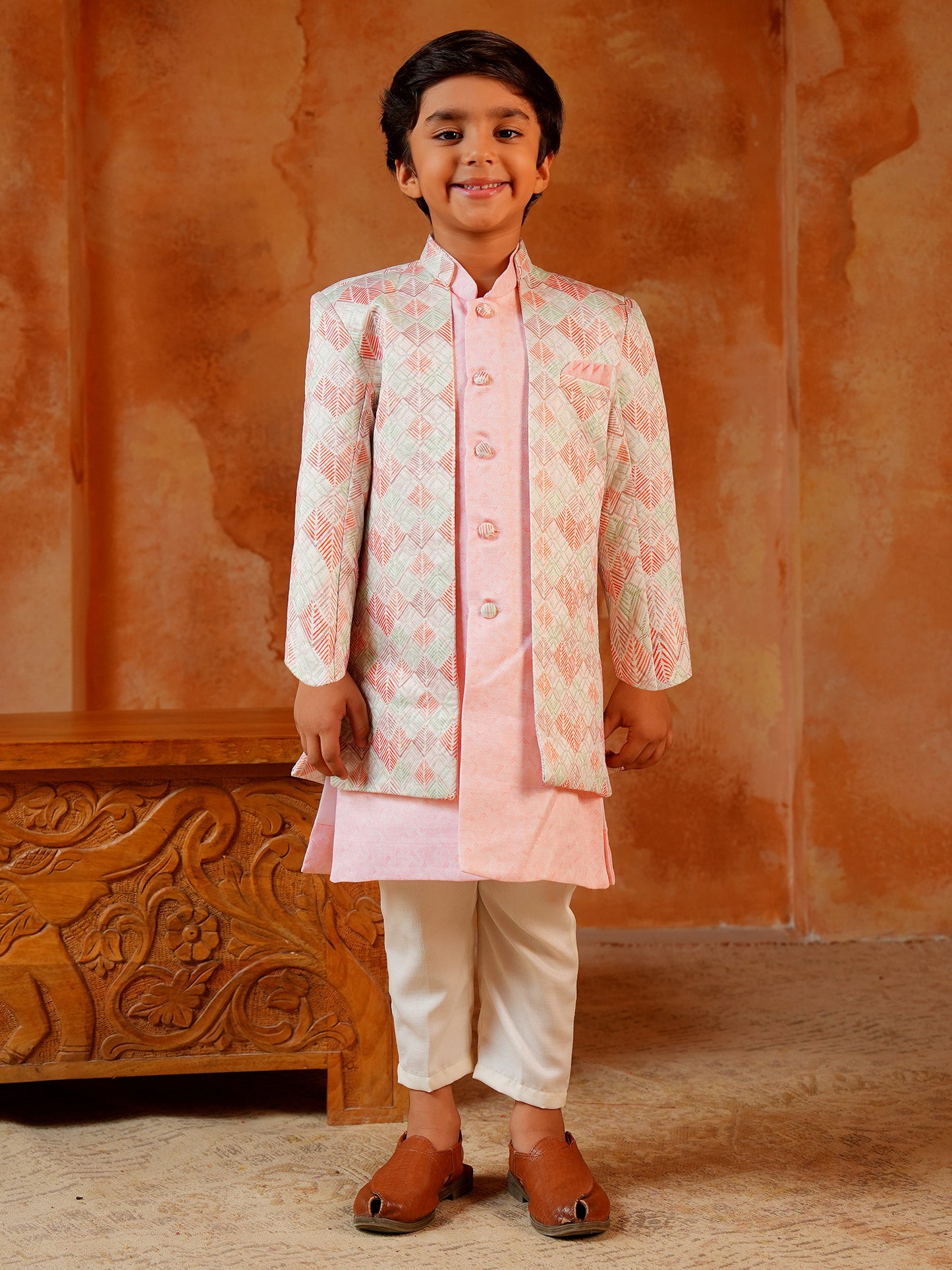 AJ Dezines Pink Jacquard Full Sleeves Rich Embroidery Sherwani