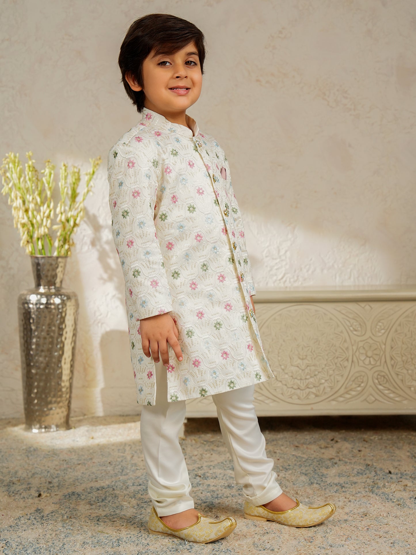 AJ Dezines Multi Color Jacquard Full Sleeves Sequins and Embroidery Sherwani