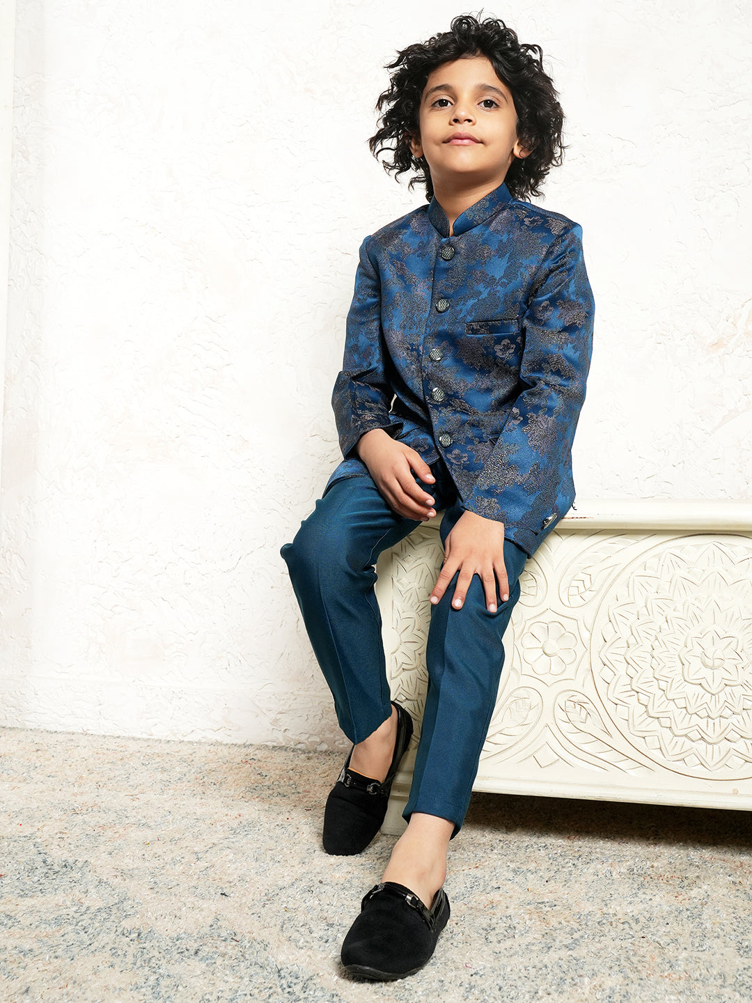 AJ Dezines Blue Jacquard Full Sleeves Sequins and Embroidery Sherwani