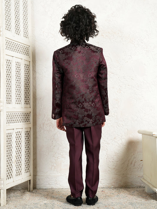 AJ Dezines Maroon Jacquard Full Sleeves Sequins and Embroidery Sherwani