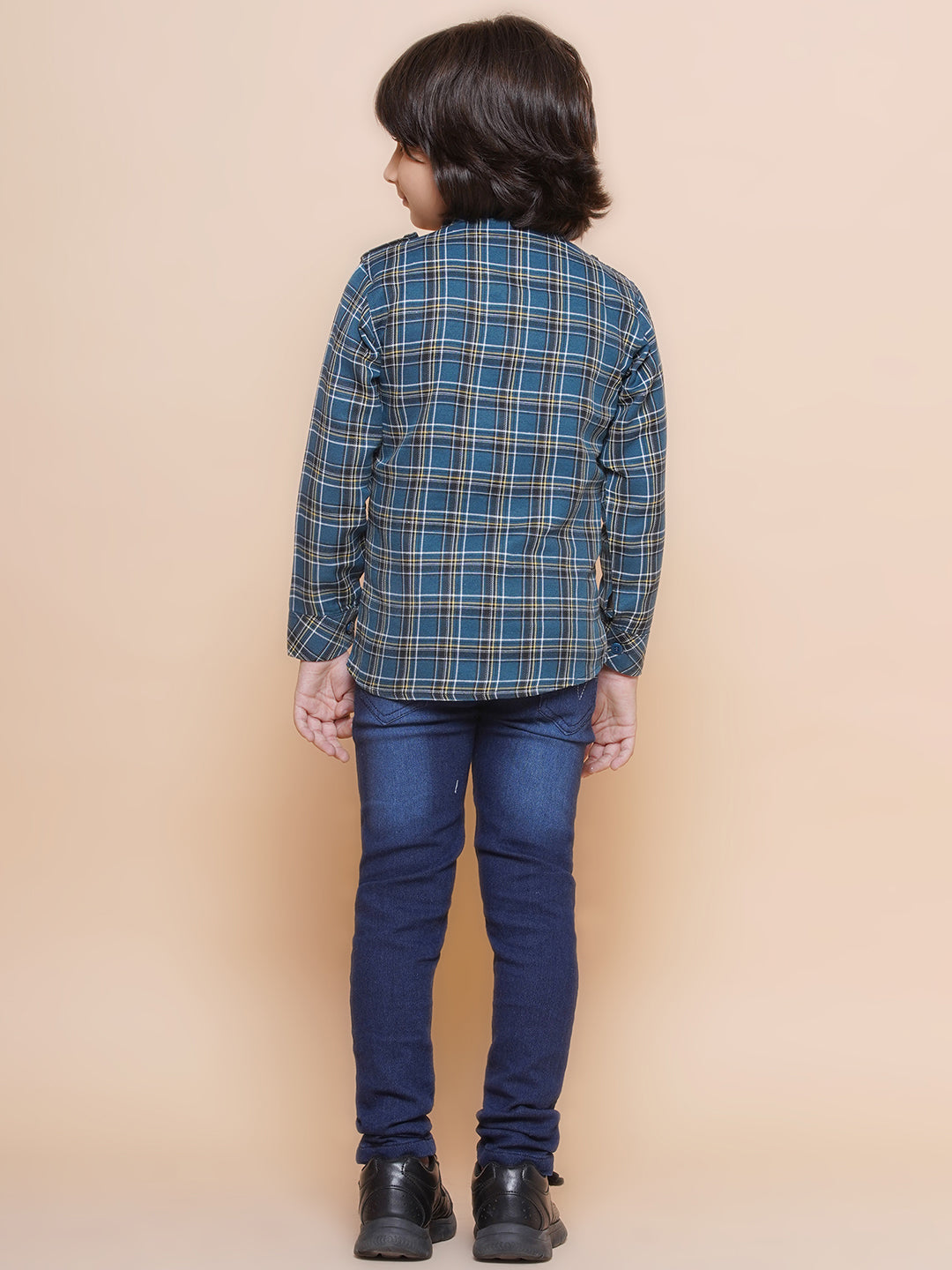 Kids Boys Blue Checkered Cotton Top & Bottom Set