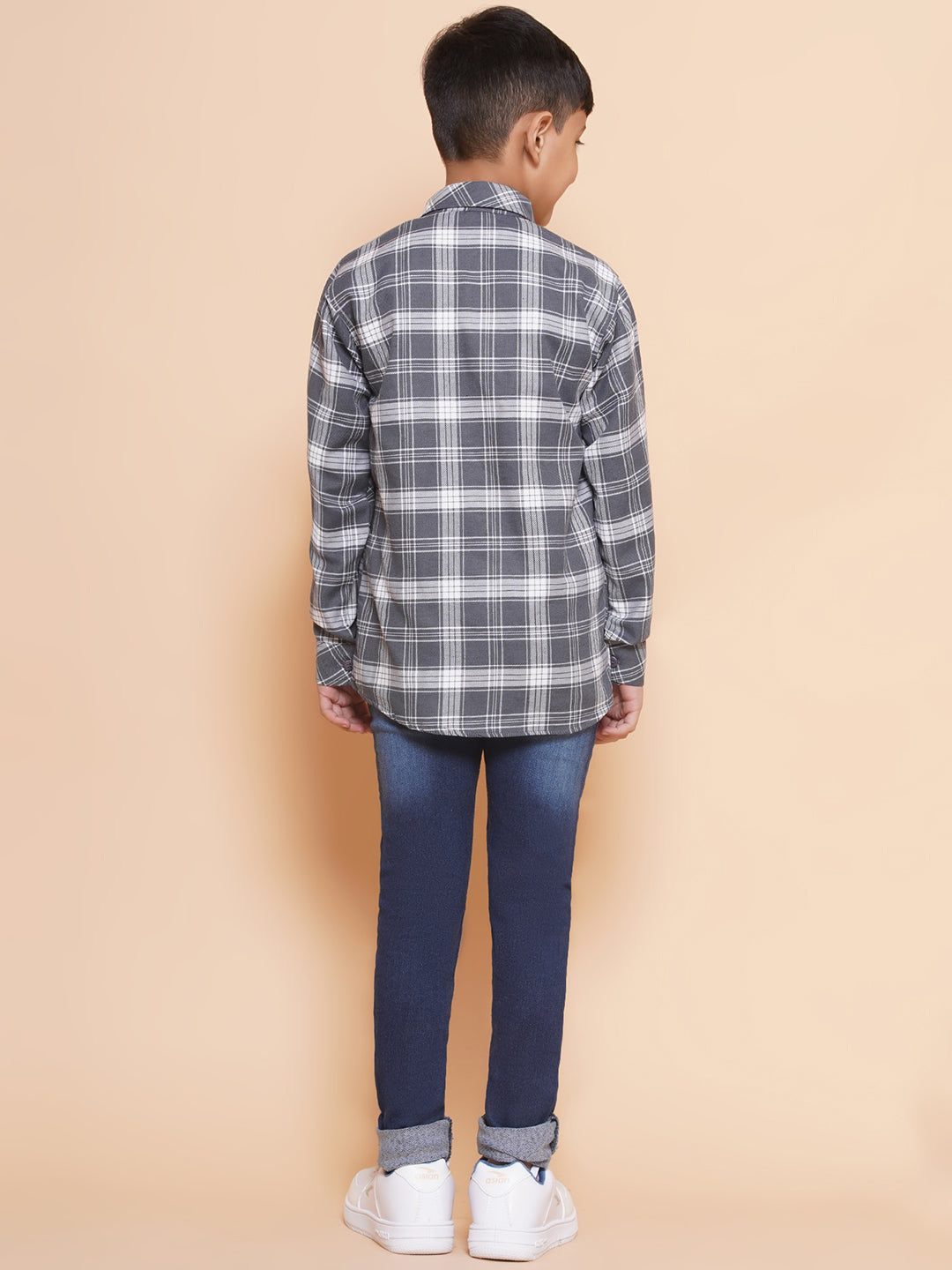 Kids Boys Grey Checkered Cotton Top & Bottom Set