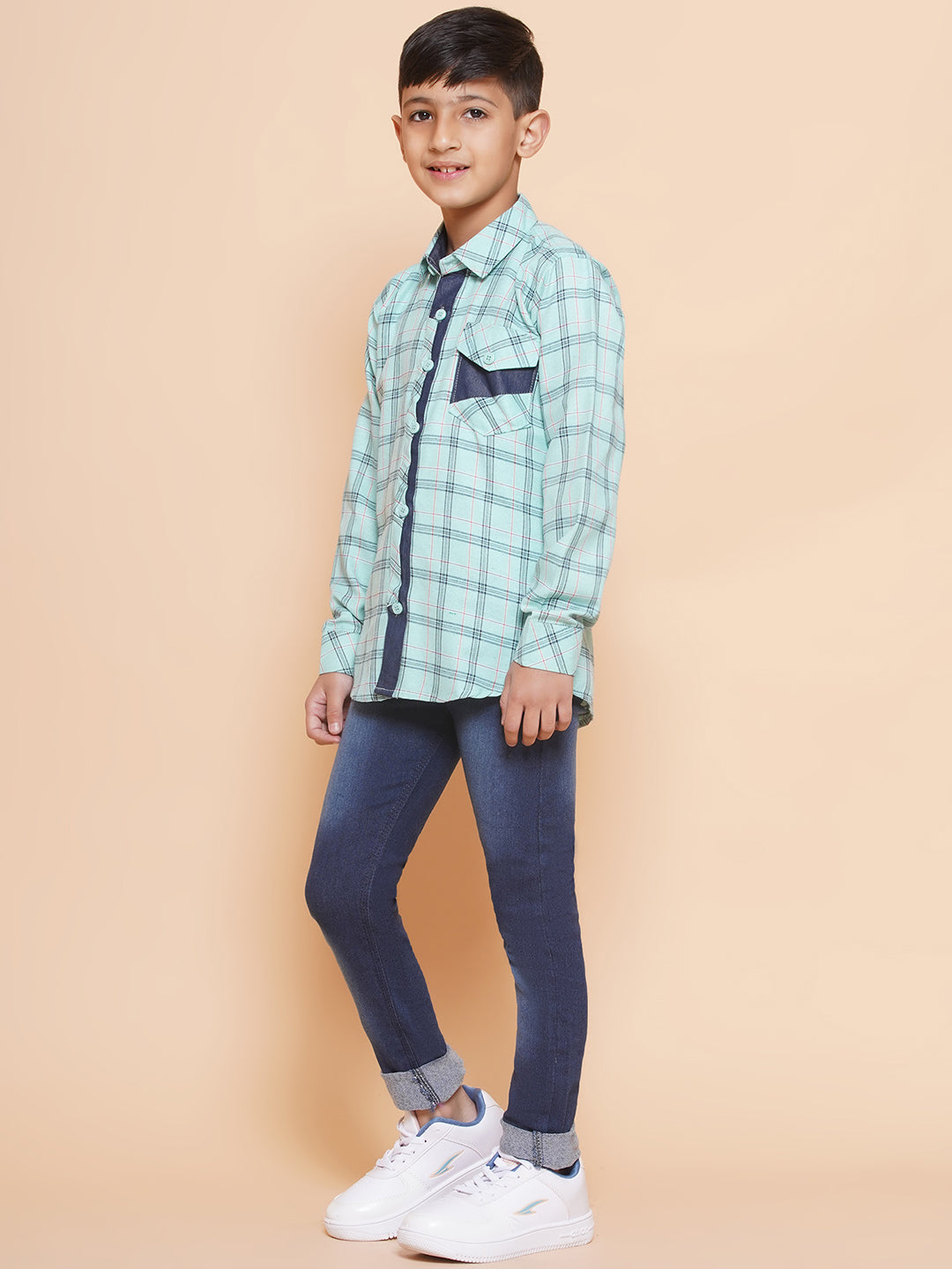 Kids Boys Blue Checkered Cotton Top & Bottom Set
