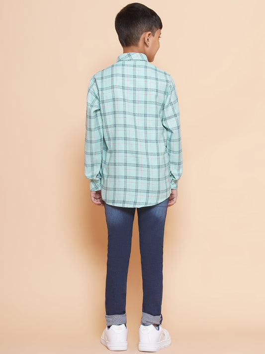 Kids Boys Blue Checkered Cotton Top & Bottom Set