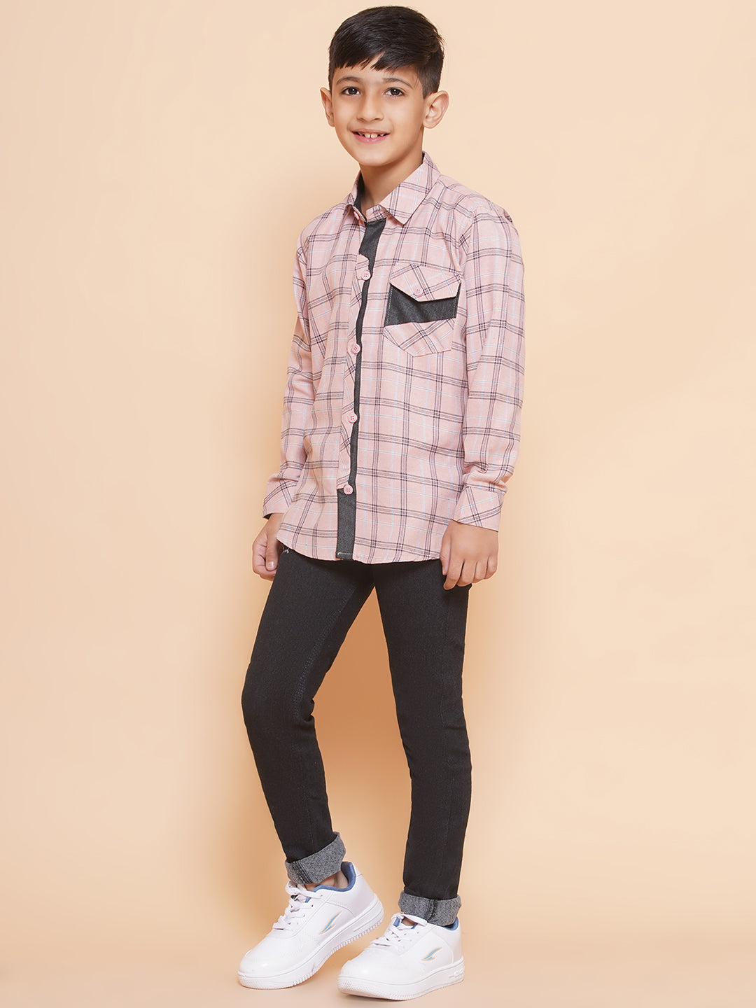Kids Boys Pink Checkered Cotton Top & Bottom Set