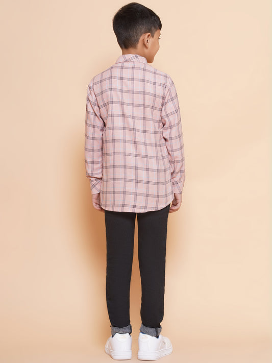 Kids Boys Pink Checkered Cotton Top & Bottom Set