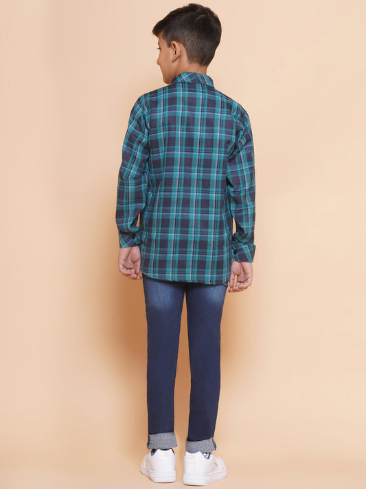 Kids Boys Blue Checkered Cotton Top & Bottom Set