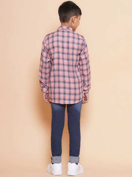Kids Boys Pink Checkered Cotton Top & Bottom Set