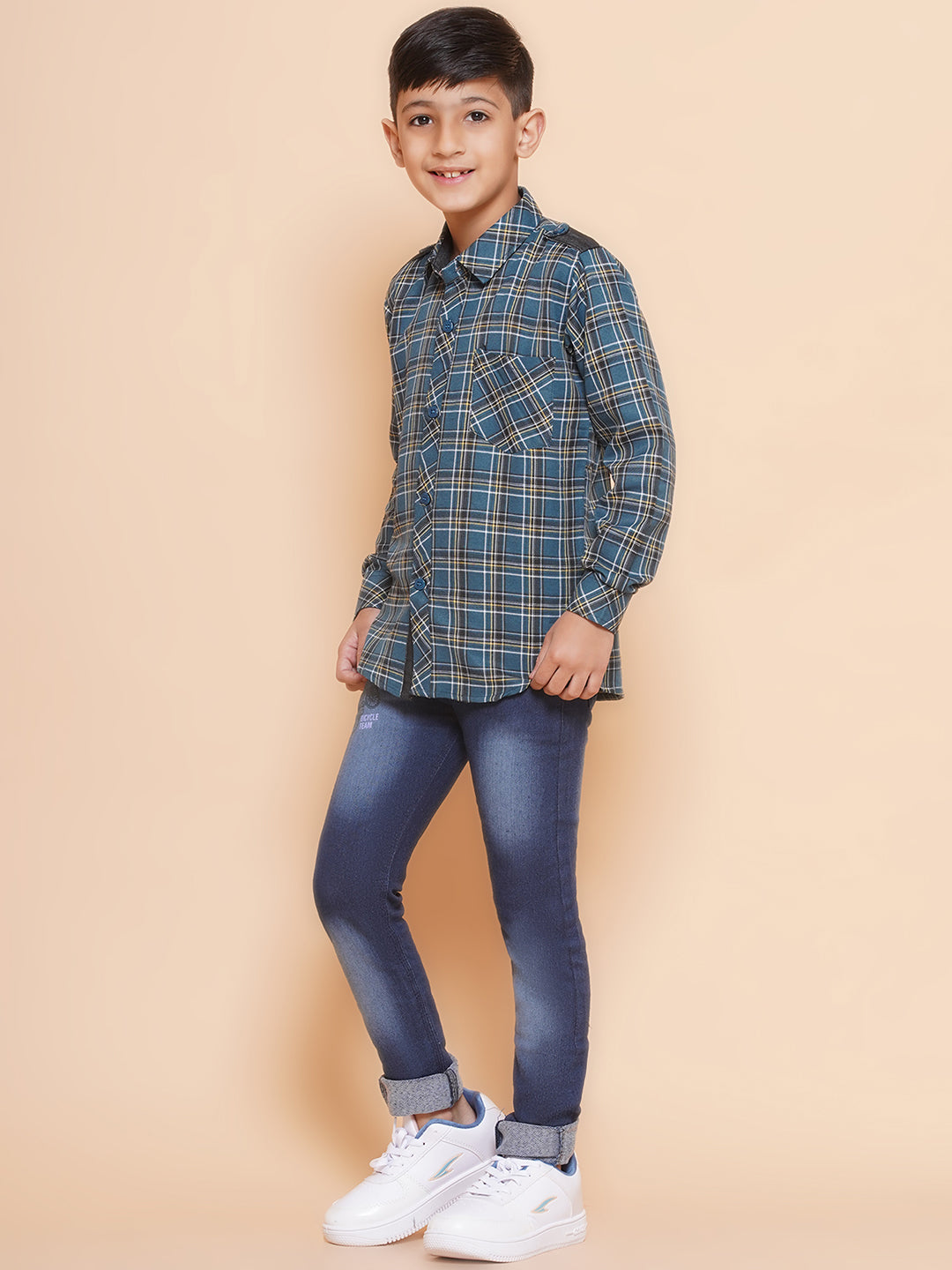 Kids Boys teal Checkered Cotton Top & Bottom Set