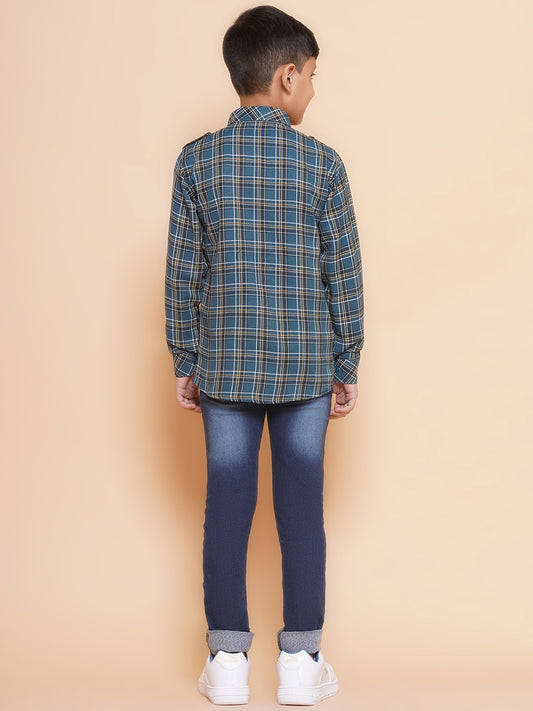 Kids Boys teal Checkered Cotton Top & Bottom Set