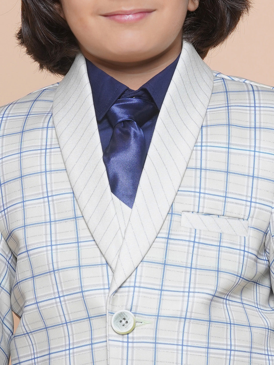 Boys Kids Check Light Green Cotton Blend Suit Set