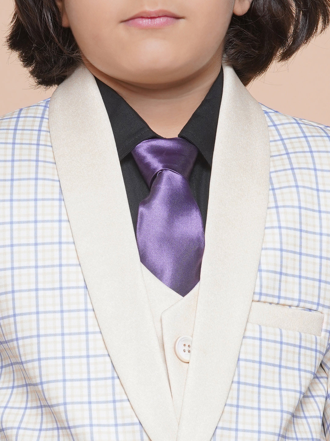 Boys Kids Check Light Yellow Cotton Blend Suit Set