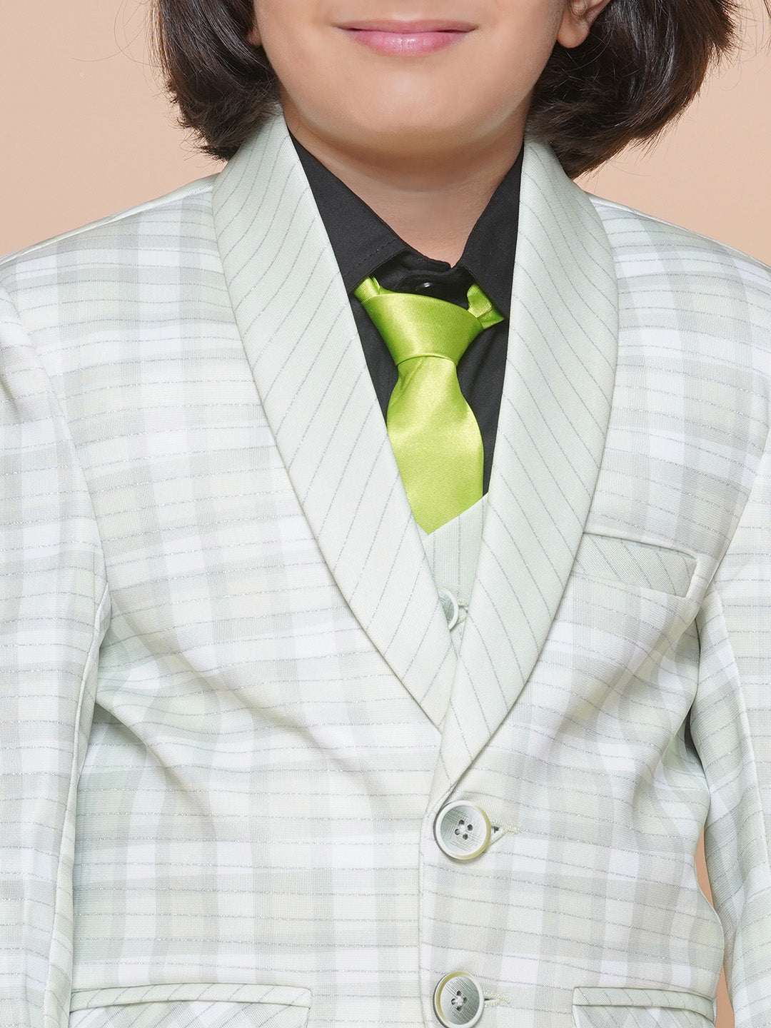 Boys Kids Check Light Green Cotton Blend Suit Set