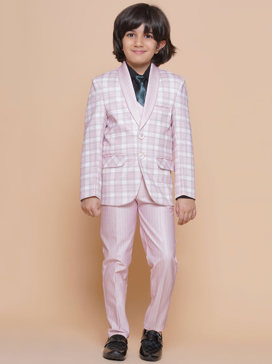 Boys Kids Check Pink Cotton Blend Suit Set