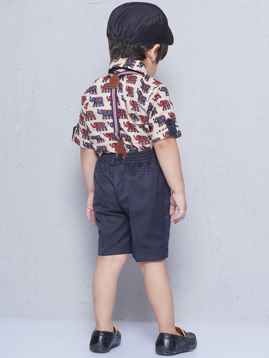 Kids Boys BEIGE Animal Print Cotton Blend Dungaree