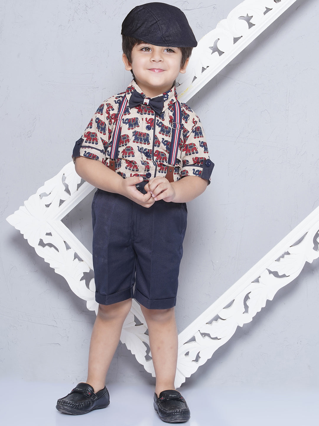 Kids Boys BEIGE Animal Print Cotton Blend Dungaree