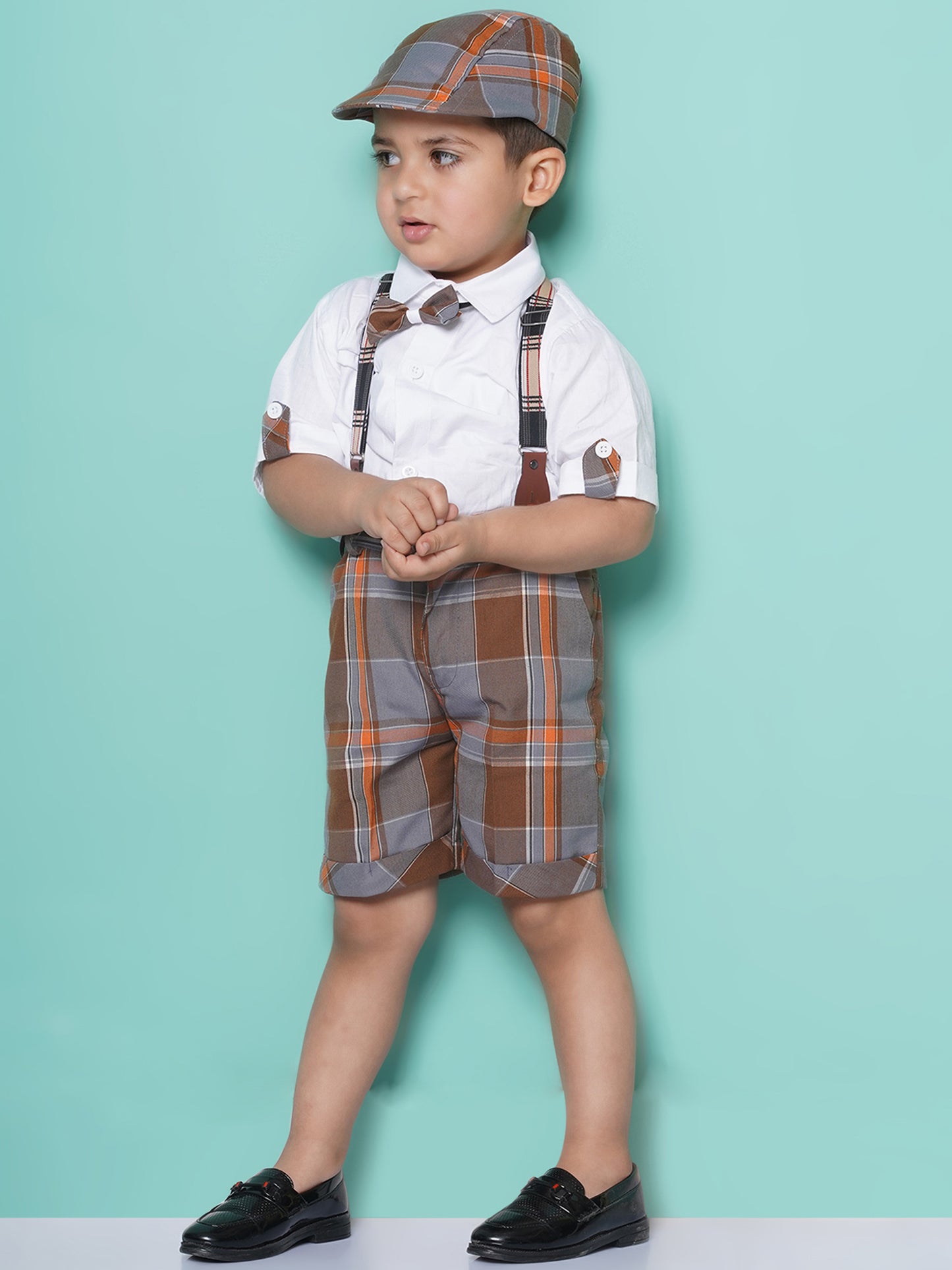 Kids Boys Brown Solid Pure Cotton Dungaree