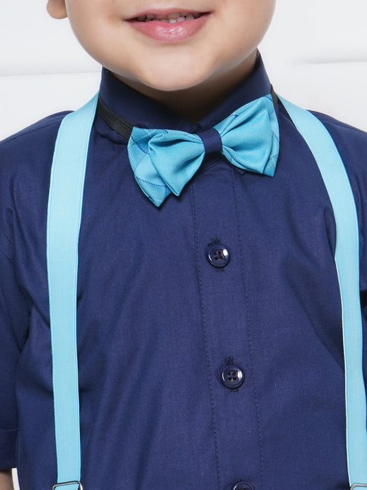 Kids Boys Blue Printed Cotton Dungaree